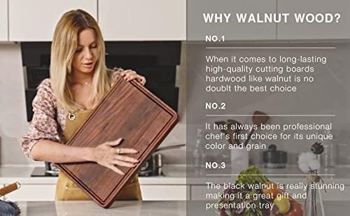 AZRHOM Large Walnut Wood Cutting Board for Kitchen 18x12 (Gift Box) with Juice Groove Handles Non-slip Mats Thick Reversible Butcher Block Chopping Board Cheese Charcuterie Boardrd