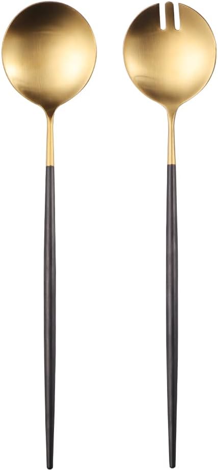Salad Servers,Spoon and Fork Set 11.41 inch,18/10 Stainless Steel Salad Serving Titanium Plating (Gold)
