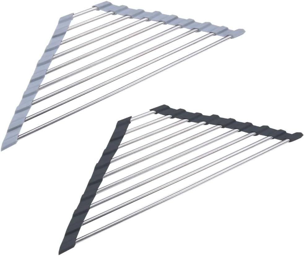 Ahyuan Roll up Dish Drying Rack Over The Sink Kitchen Roll up Sink Drying Rack Portable Dish Drainer Foldable Dish Drying Rack (Warm Gray, Triangle 16.3''X9.4'')