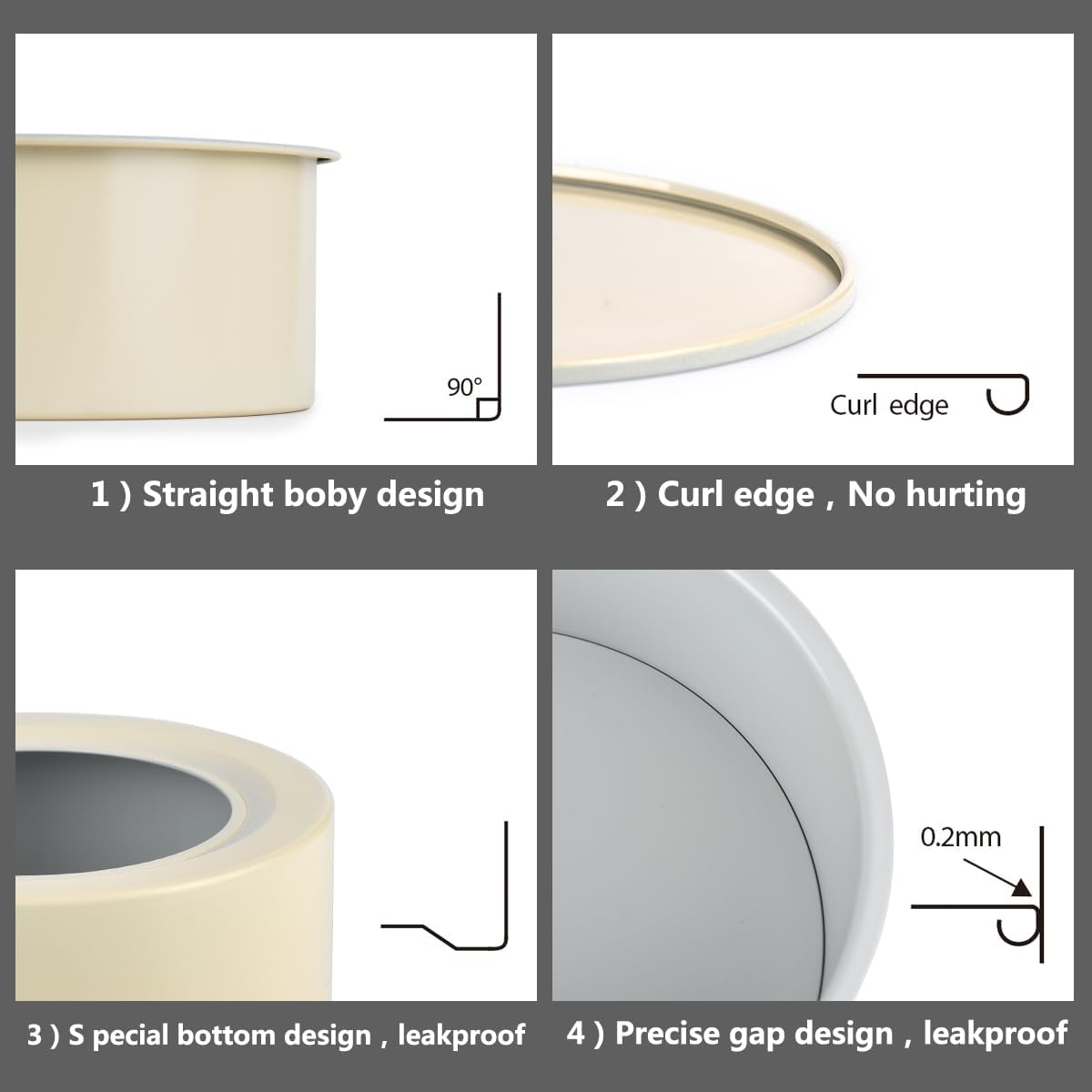 Guowall 8 inch Cake Pan Removable Bottom Carbon Steel with Nonstick Coating Chiffon Cake Tin Round Shaped Cheese Cake Mould for Baking - Cream Color