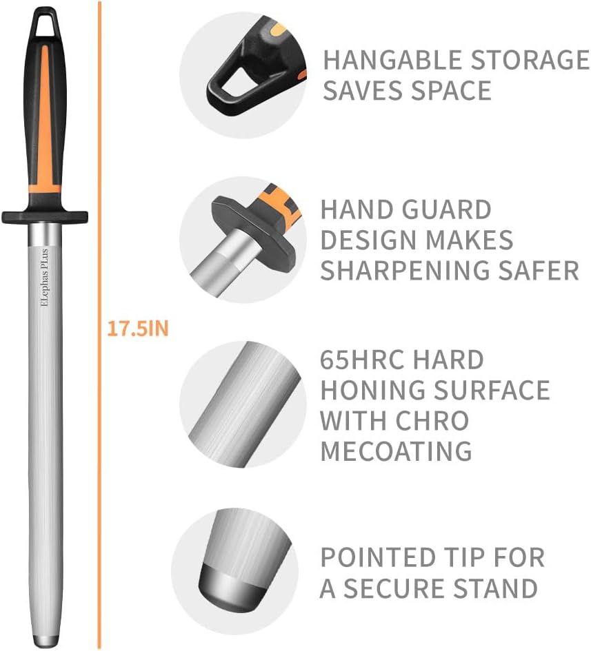 Selected High-Carbon Steel Honing Rod - Honing Steel Made of Hardened with Classic Simplicity Handle Sharpening Steel for Knife Sharpeners for Kitchen Knives (12IN-Flat)