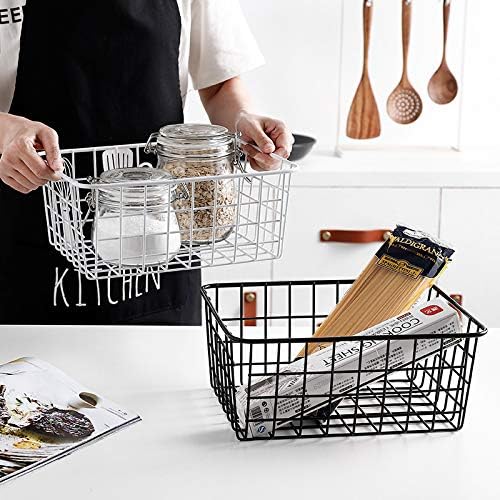 LeleCAT Black Wire Storage Baskets, Metal Household Storage Organizer for Kitchen,Pantry, Shelf, Freezer, Bathroom,Black 2 Pack