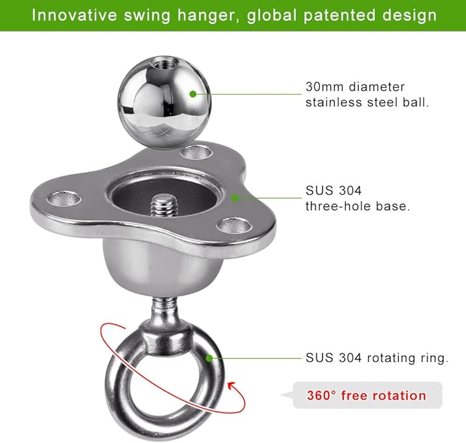 SELEWARE Punching Bag Hanger, Stainless Steel Heavy Bag Hanger with Carabiner, Heavy Duty 360° Rotation Wall Ceiling Mount Hook for Boxing Bags, Hammocks, Gym Swings, Yoga Swings, 1000LB Capacity