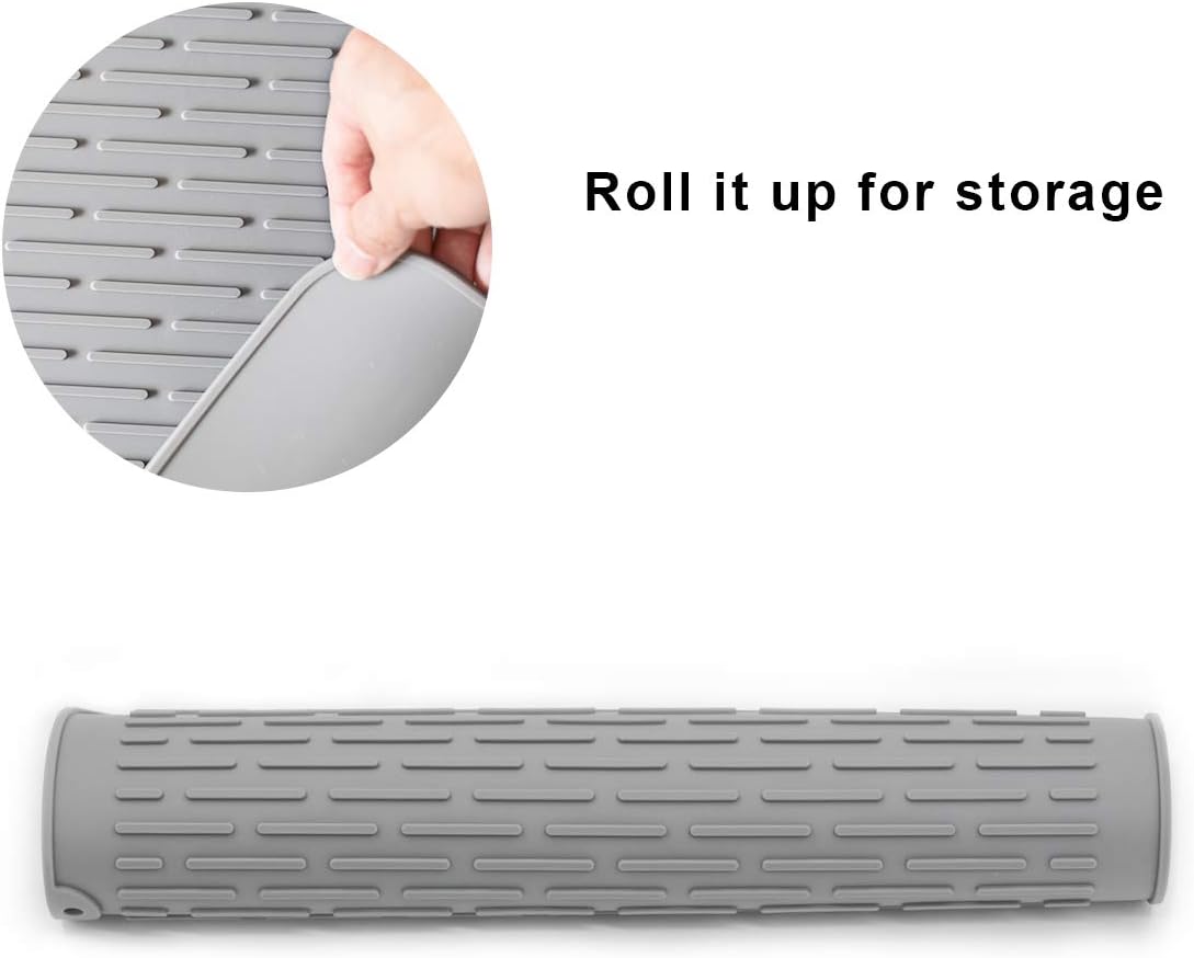 Silicone Dish Drying Mat for Multiple Usage,Easy clean,Eco-friendly,Super Sturdy Silicone Dish Drying Mat and Trivet, Dishwasher Safe, Heat Resistant (Gray, L 17.7×15.7inch)