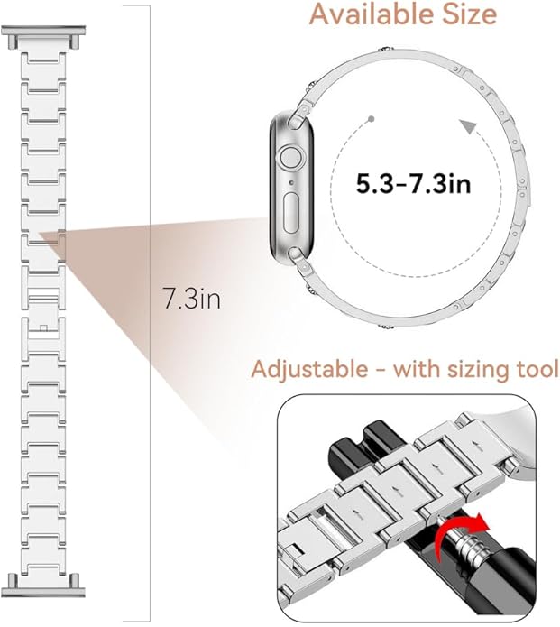 LYSANDRA Bands Compatible with Fitpolo AR-01 Smartwatch Band for Women, Metal Jewelry Sparkly Diamond Thin Replacement Compatible for aeac AR-01 Smartwatch