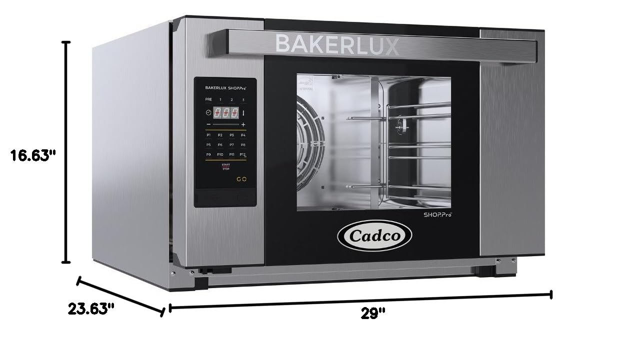 Cadco XAFT-03HS-GD 23-5/8" Bakerlux GO Half-Size Heavy-Duty Countertop Digital Convection Oven for Restaurant Hotel Food Truck Concession Kiosk, 3 Shelves, Stainless Steel, 120V, NSF