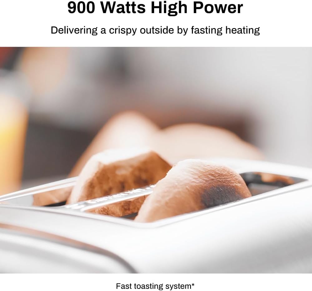 Toaster 2 Slice, Extra Wide Slot Toaster for Bagels, Bread, Waffles, 7 Shade Settings, 4 Main Functions, Removable Crumb Tray, 900 Watts Toasters, Brushed Stainless Steel