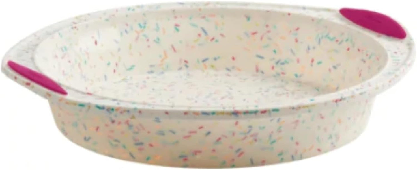 Trudeau Round Cake Pan 9"-White Confetti/Fuchsia -05118557