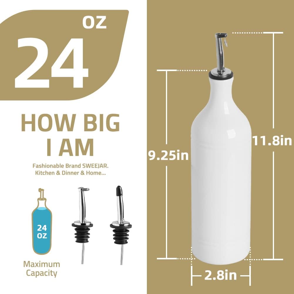 Sweejar Large Ceramic Olive Oil Dispenser Bottle, Opaque Oil Cruet Protects Oil to Reduce Oxidation, Storage Oil, Vinegar, Soy Sauce & Other Liquids, Pack of 1, 24 Fl Oz (Gradient Fog Gray)
