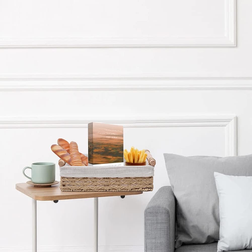 Round Paper Rope Storage Basket, Wicker Baskets for Organizing with Handle, Decorative Bins for Countertop, Toilet Paper Basket for Toilet Tank Top, Small Baskets Set (Set of 2,Beige)