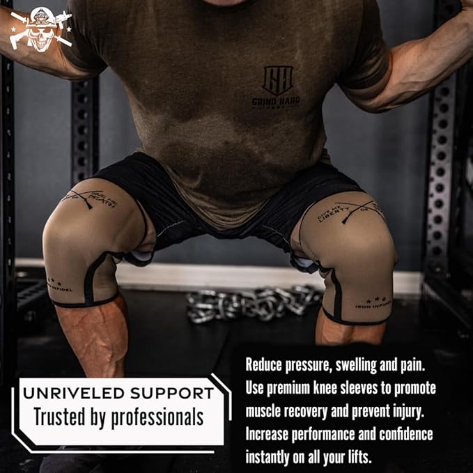 Knee Sleeves for Weightlifting & Powerlifting (7mm Pair) For Men & Women - Knee Wraps for Weight Lifting, Squats, Fitness, Gym Workout, Crossfit - IPF Approved Knee Compression Sleeve Support