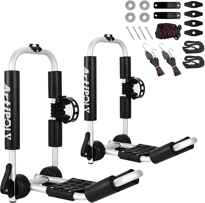 Kayak Roof Rack Carrier Kayak & Canoe Car Racks J-Bar with 3-in-1 Multifunction Paddle Holder for Easy Mount Kayak/Surf/Ski/Canoe/SUP on SUV, Car and Truck Crossbar