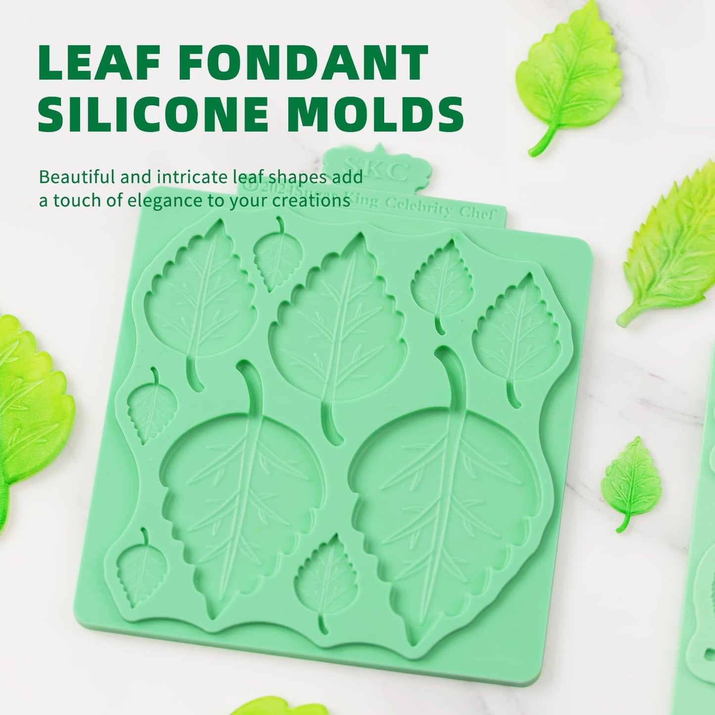 KALAIEN Silicone Leaf Molds - Chocolate & Fondant Molds for Clay Crafts, Air Dry, 3D Candy & Gumpaste Moulds (Set of 2)