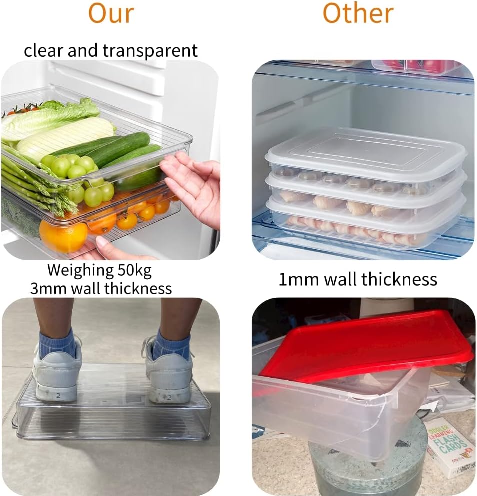 vacane 2 Pack Deli Meat Container for Fridge, Bacon Container with Lids for Refrigerator Fruit, Cold Cuts, Cheese Keeper Marinade Tray, Stackable Freezer Storage Containers