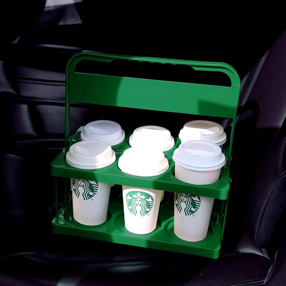Reusable Drink Carrier with Handle for Doordash, Grubhub, Portable Cup/Coffee Holder Accessories for Delivery, Foldable Drinks Caddy with Tray, Car Durable Plastic Festive Bottle, Vacation