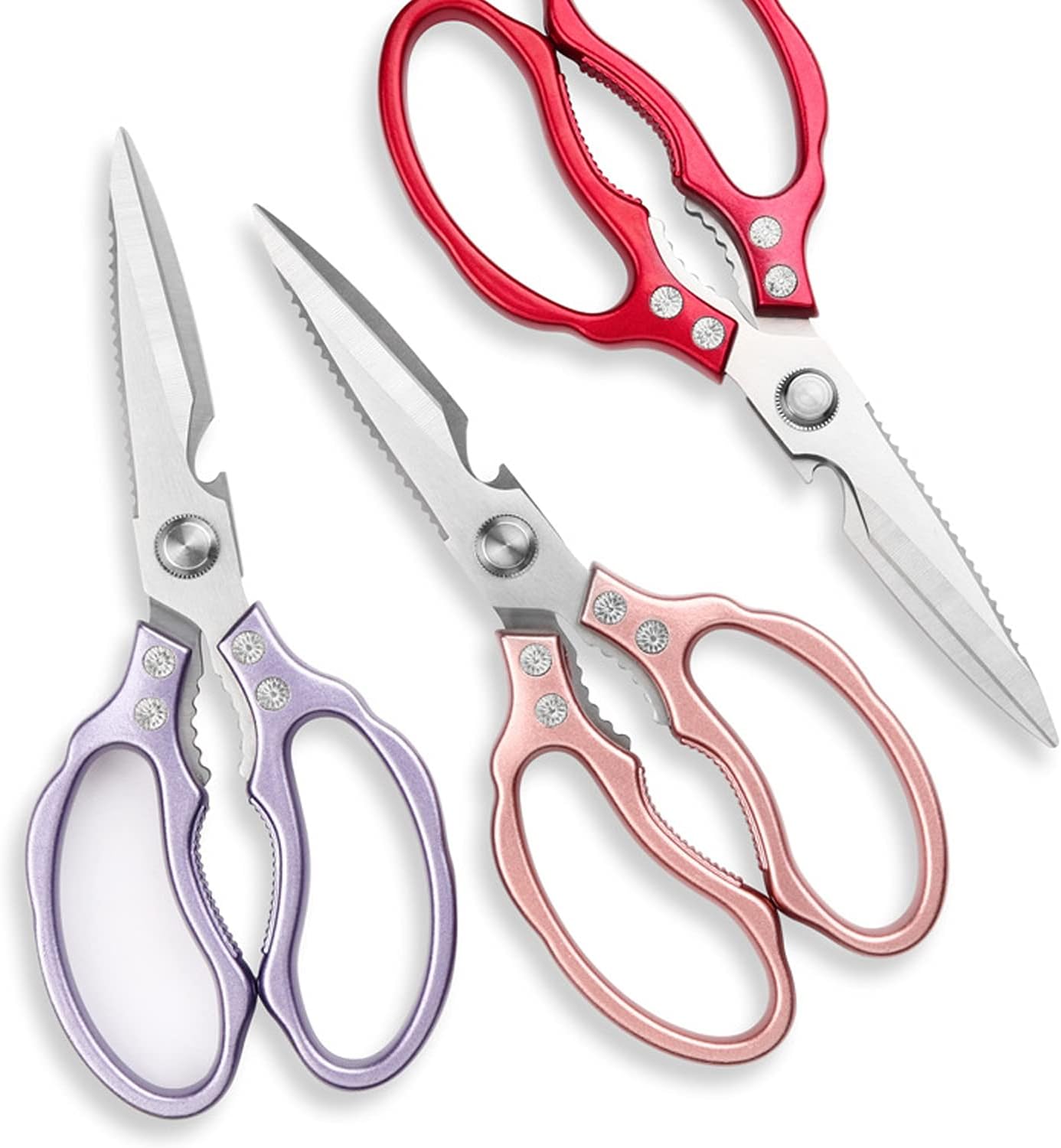 Heavy Duty Sharp Kitchen Scissors, Dishwasher Safe, Cooking Shears for Meat, Chicken, Fish, Poultry, Herb, Bread (Red)
