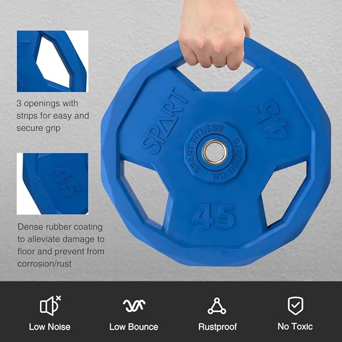 SPART Color Coded Weight Plate 1-Inch Rubber Coated Standard Grip Plate for Barbell,Solid Cast Iron Weight Plates for Strength Training,Weightlifting,Crossfit, Fit All 25/28mm Barbells