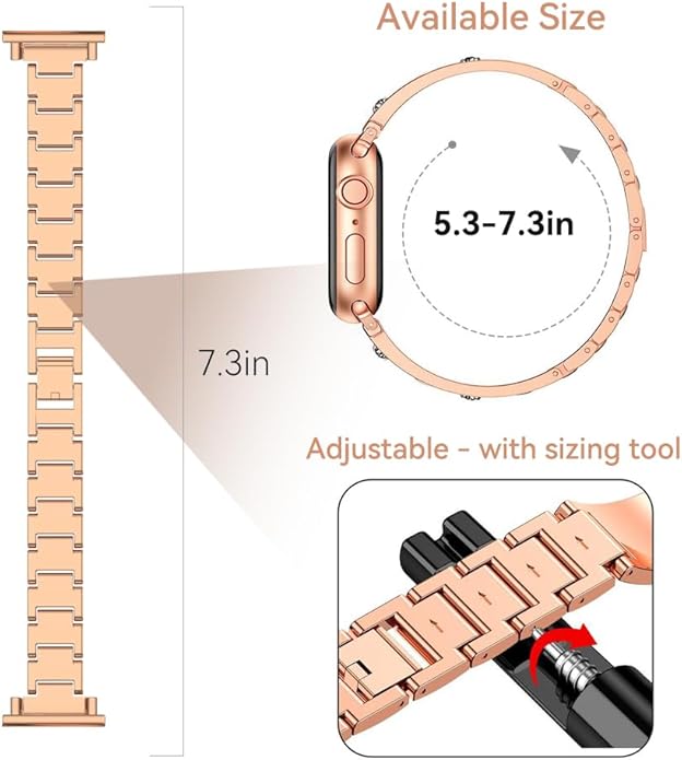 LYSANDRA Bands Compatible with Fitpolo AR-01 Smartwatch Band for Women, Metal Jewelry Sparkly Diamond Thin Replacement Compatible for aeac AR-01 Smartwatch