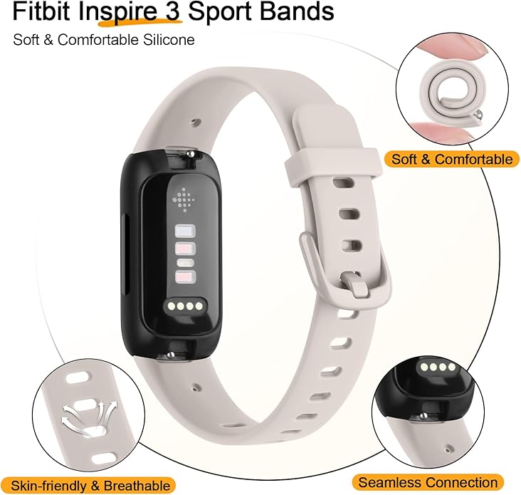 3 Pack Bands Compatible with Fitbit Inspire 3 Bands, Soft Silicone Adjustable Wristband Replacement Sport Straps Compatible with Fitbit Inspire 3 Fitness Tracker