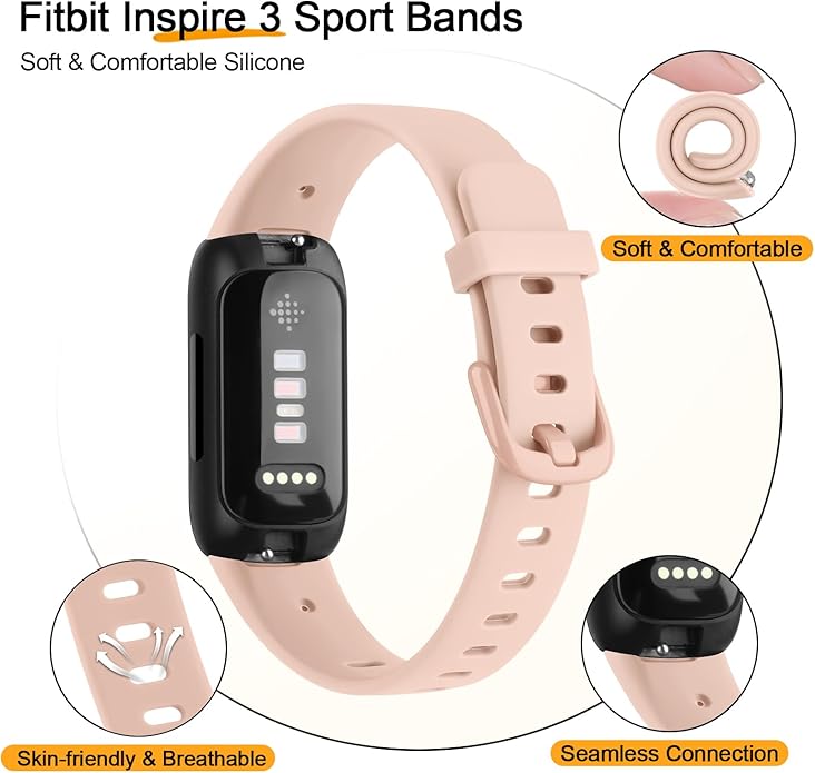 3 Pack Bands Compatible with Fitbit Inspire 3 Bands, Soft Silicone Adjustable Wristband Replacement Sport Straps Compatible with Fitbit Inspire 3 Fitness Tracker