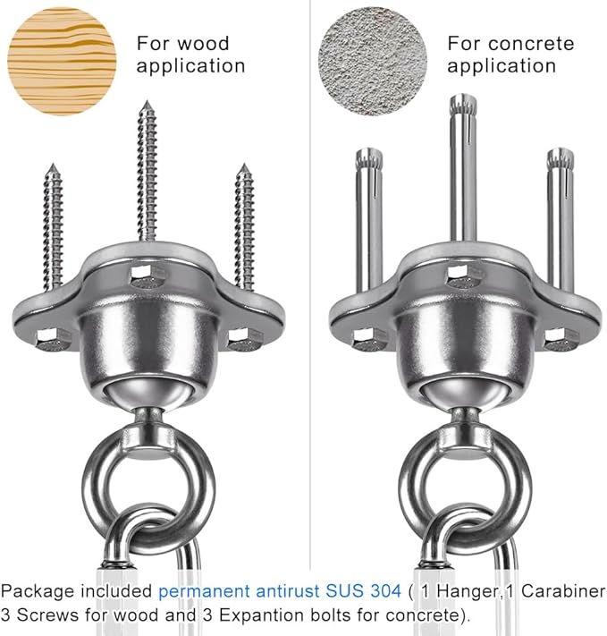 SELEWARE Punching Bag Hanger, Stainless Steel Heavy Bag Hanger with Carabiner, Heavy Duty 360° Rotation Wall Ceiling Mount Hook for Boxing Bags, Hammocks, Gym Swings, Yoga Swings, 1000LB Capacity