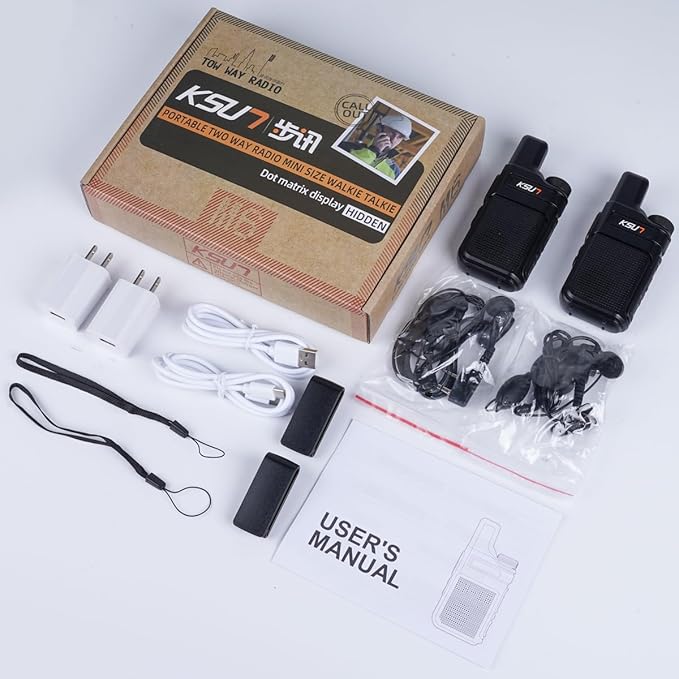 KSUN Walkie Talkies with Earpiece and Mic 22 4000mAh Rechargeable M6 (2 (2 Pack)