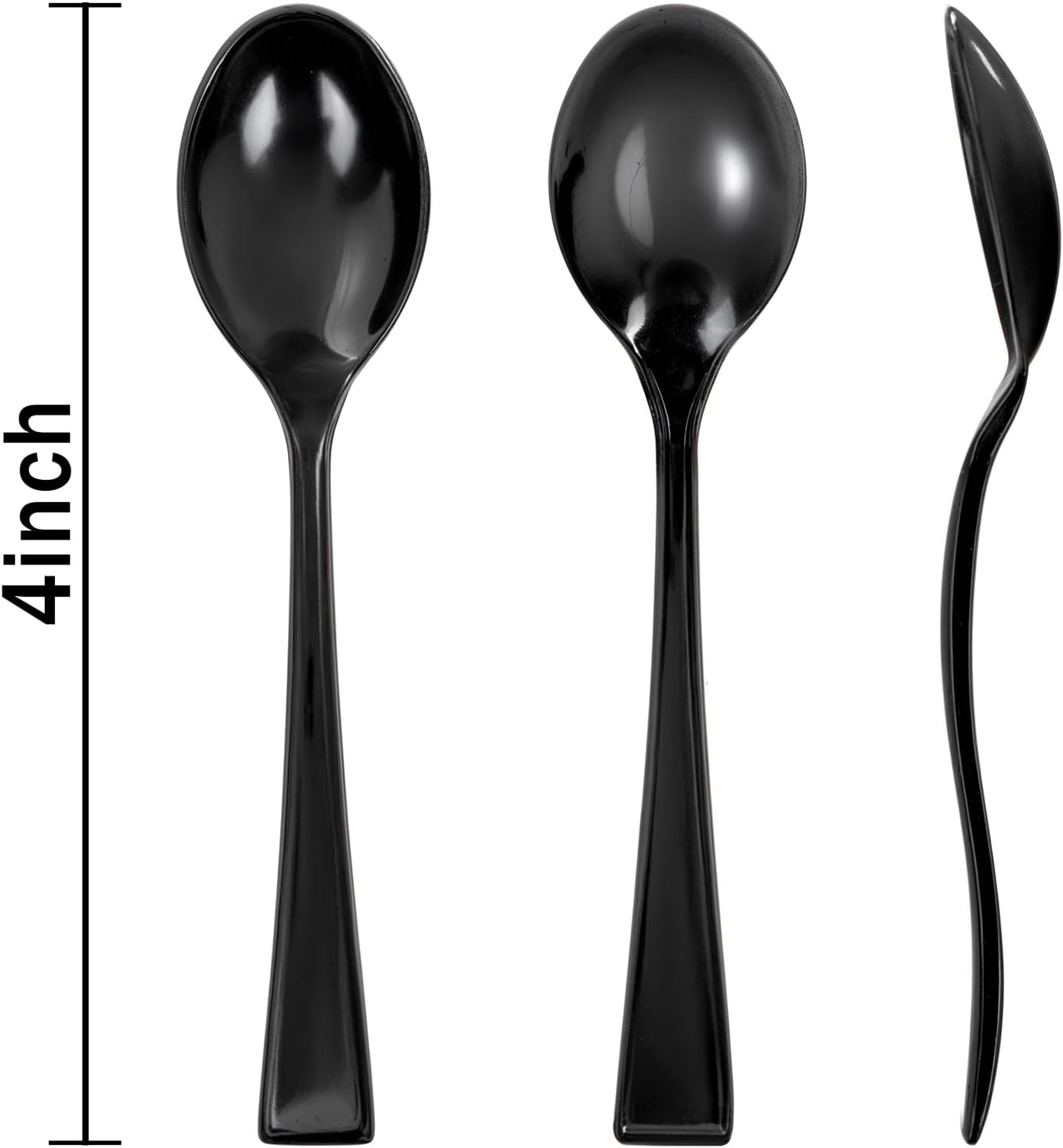 WDF 300 Pieces Black Plastic Mini Spoons-4 Inches Black Plastic Tasting Spoons for Desserts-Heavy Duty Plastic Spoons Perfect for Coffee/Cake/Desserts/Appetizers for New Year/Graduation
