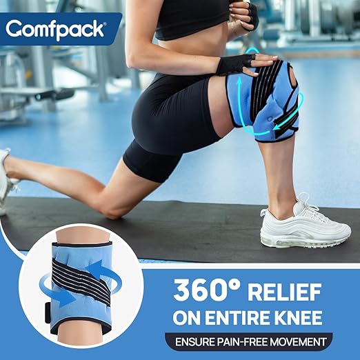 Knee Ice Pack Wrap for Sports Injuries with Compression Straps, Reusable Knee Cold Pack Physical Therapy for Leg Pain Relief, Swelling, ACL, Osteoarthritis, Meniscus Tear, Stay in Place