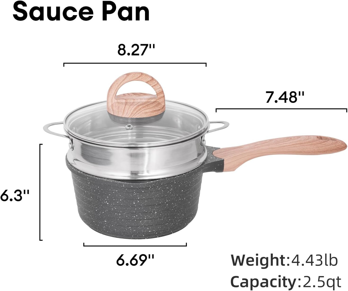 JEETEE 2.5 Quart Saucepan with Steamer Basket, Small Sauce Pot with Lid,Nonstick Coating with Pour Spout, Induction Compatible Cookware Sauce Pan for Cooking, PFOA/PFOS Free