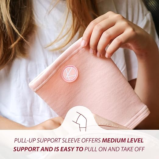KARM Kids Knee Brace Sleeve - Youth Knee Compression Sleeve for Kids, Child - Support for Pain, Sports, Football, Basketball, Gymnastics, Recovery, Boys & Girls (Light Pink)