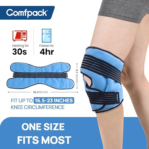 Knee Ice Pack Wrap for Sports Injuries with Compression Straps, Reusable Knee Cold Pack Physical Therapy for Leg Pain Relief, Swelling, ACL, Osteoarthritis, Meniscus Tear, Stay in Place