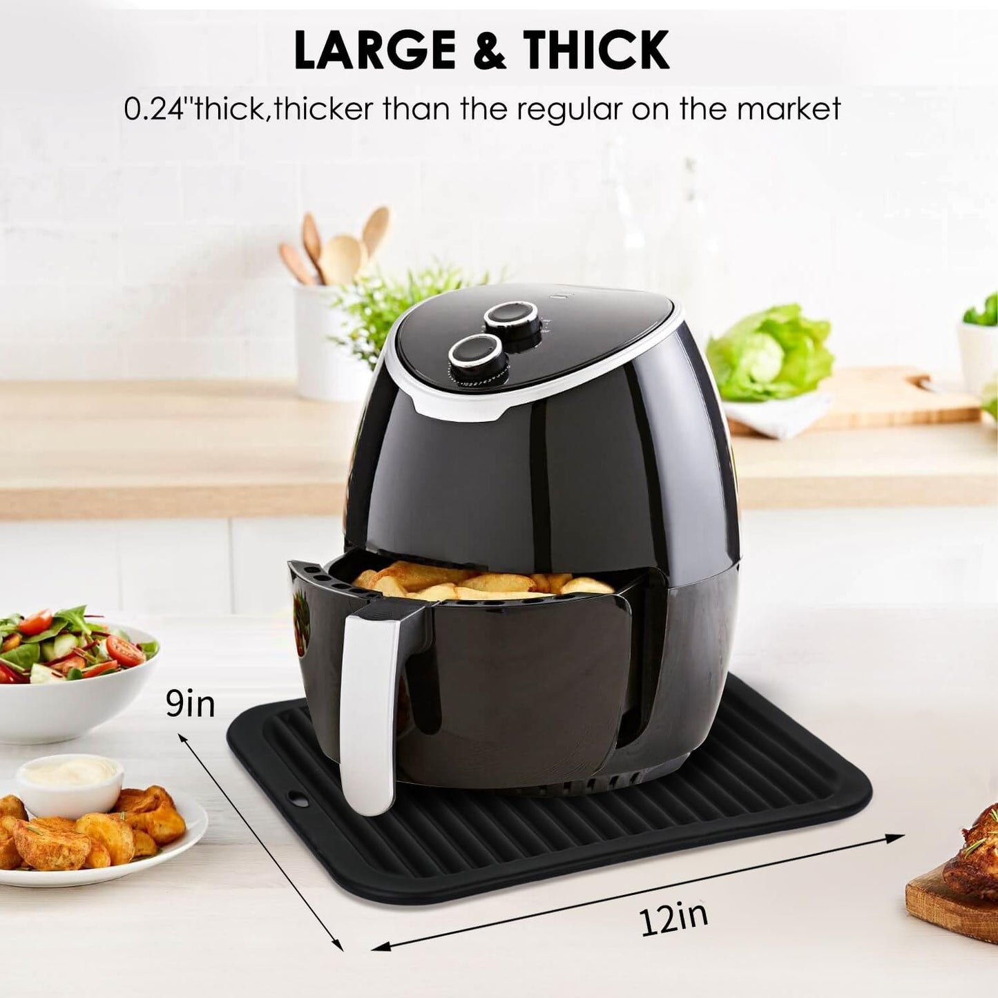 Silicone Trivets for Hot Pots and Pans, 4 Pack Heat Resistant Pot Holders for kitchen, Large Silicone Trivet Mat for Hot Dishes, Black Hot Pads for Kitchen Counter, Hot Mats Spoon Rest, 9 * 12 Inches