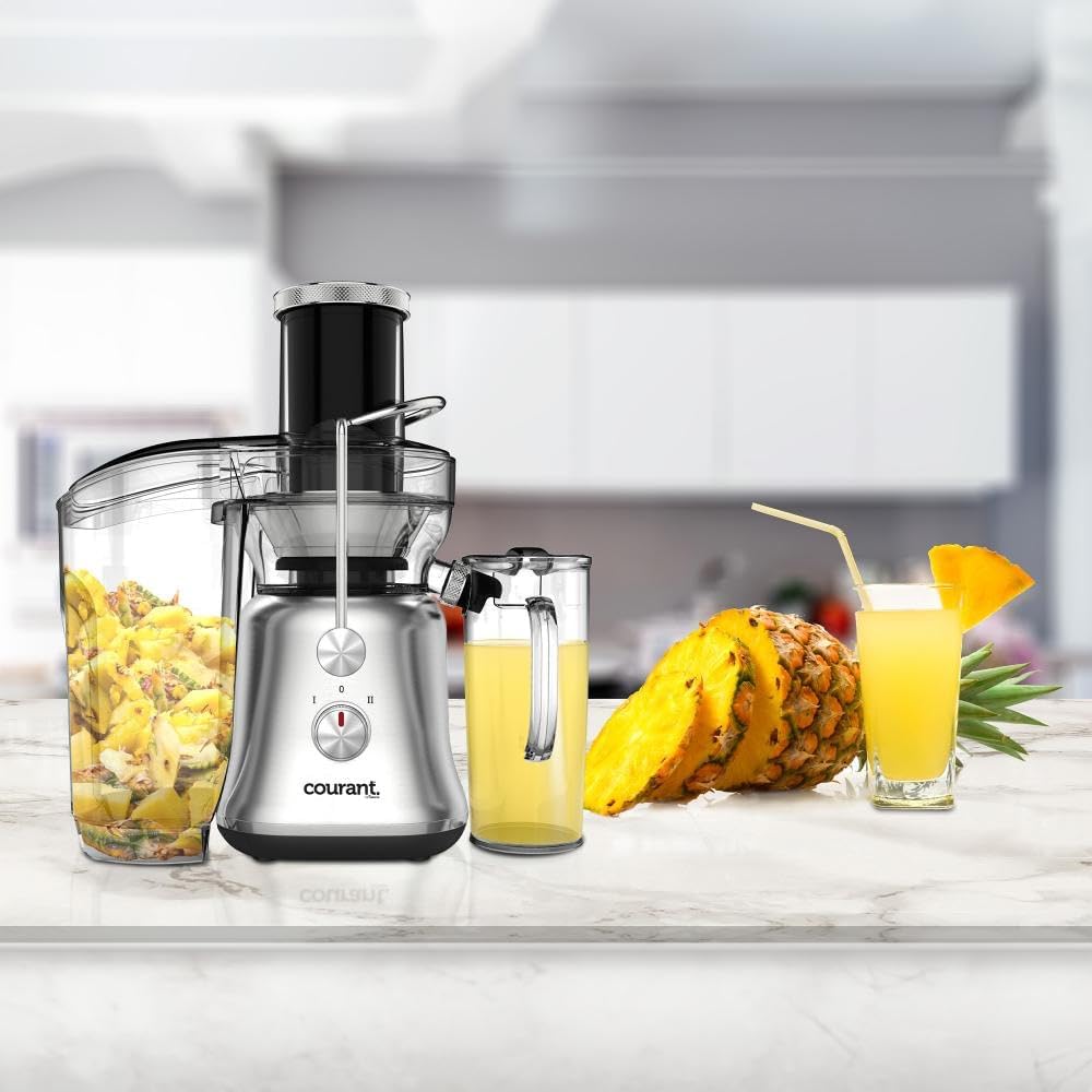 Courant 800W Juice with 3.35-Inch Large Feeding Chute, Whole Fruit Centrifugal Juicer, 2-Speed Control, BPA Free, Anti-Drip Spout- Premium stainless steel housing