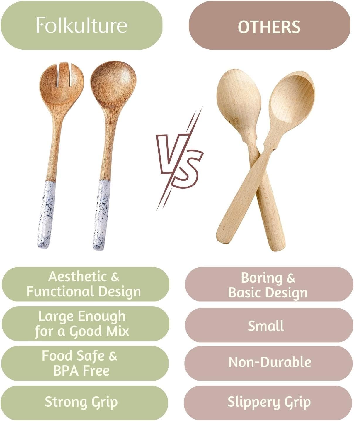 Folkulture Salad Servers or Salad Tongs, Wooden Utensils for Serving Salad, 12-inch Spoon and Fork Set, Mango Wood, Blue Servers