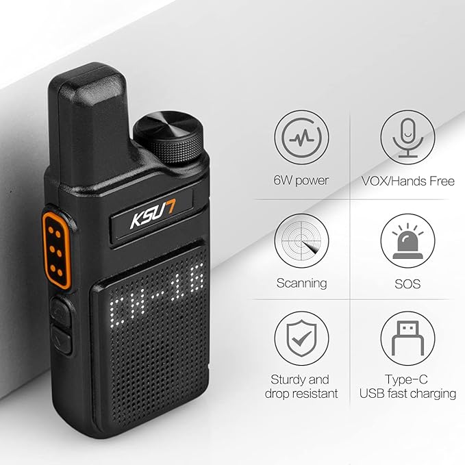 KSUN Walkie Talkies with Earpiece and Mic 22 4000mAh Rechargeable M6 (2 (2 Pack)