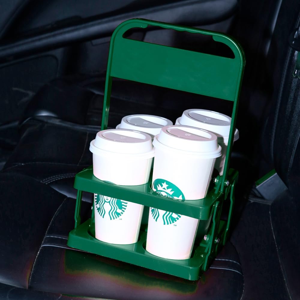 Musbus Reusable Drink Carrier with Handle for Doordash, Grubhub, Portable Cup/Coffee Holder Accessories for Delivery, Foldable Drinks Caddy with Tray, Car Durable Plastic Festive Bottle, Vacation