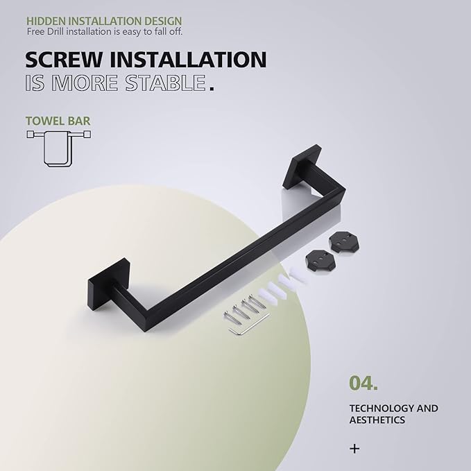 KOKOSIRI 16-Inch Single Towel Bar SUS304 Stainless B4003BK-L16