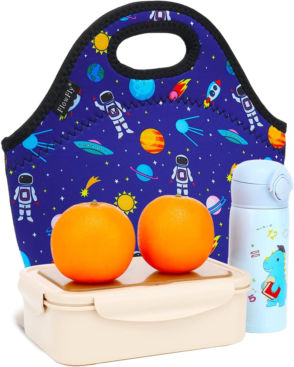 FlowFly Neoprene kids Lunch box Insulated Soft Bag Mini Cooler Thermal Meal Tote Kit for Boys, Girls,Men,Women,School,Work, Office, Astronaut