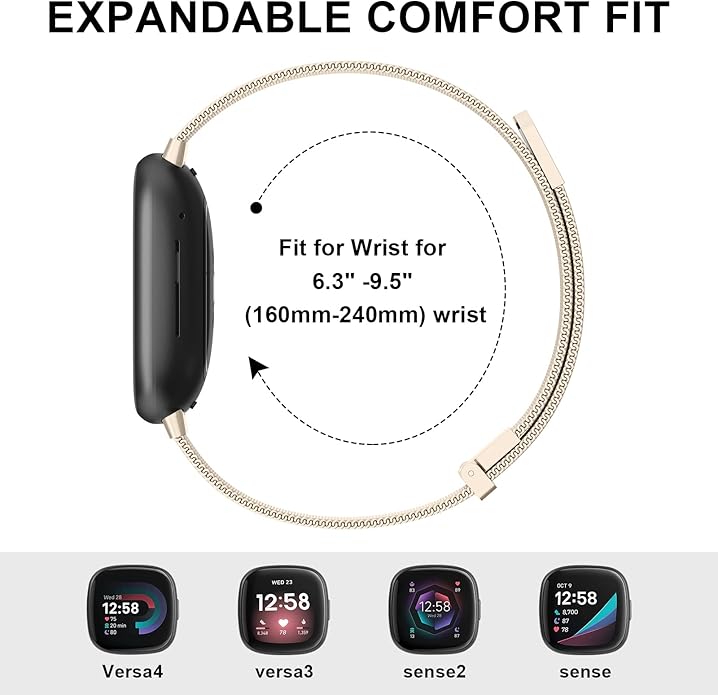 Meliya Metal Band for Fitbit Sense 2 / Sense Bands, Fitbit Versa 4 / Versa 3 Bands Women Men, Stainless Steel Mesh Magnetic Replacement Bracelet Strap for Fitbit Sense 2 / Versa 4 Smartwatch