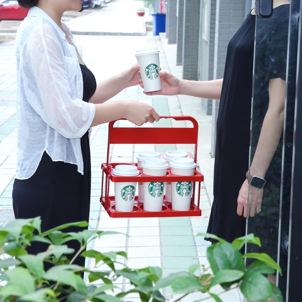 Reusable Drink Carrier with Handle for Doordash, Eats, Grubhub, Portable Cup/Coffee Holder Accessories for Delivery, Foldable Drinks Caddy with Tray, Car Durable Plastic Festive Bottle, Vacation