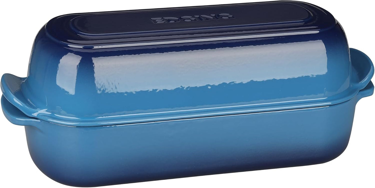 Enameled Cast Iron Loaf Pan with Lid, Dutch Oven for Homemade Bread Baking, 12.5x5.5 inch, 5Qt, Lake Blue