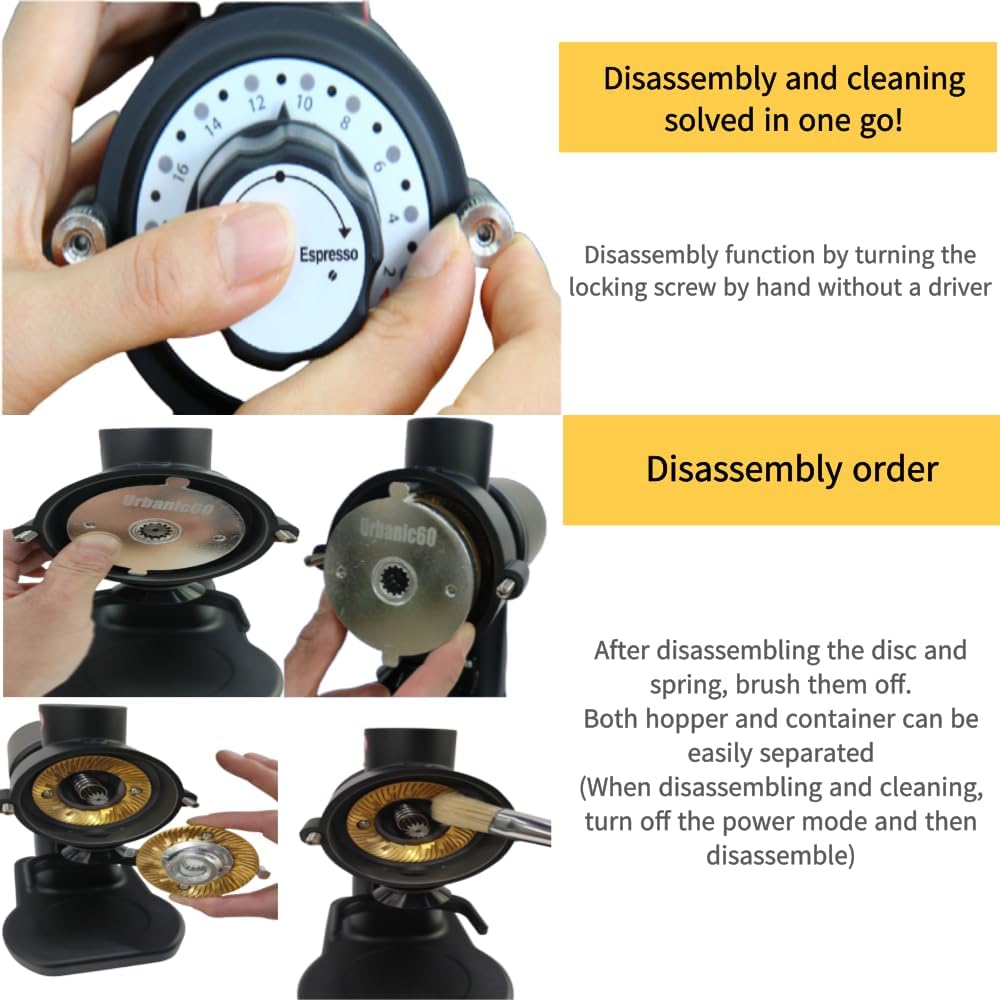 Urbanic 070s Electric Coffee Grinder (110~220v) / flat Titanium burr 60mm / 20 steps can be set (Black) / (Made in Korea)