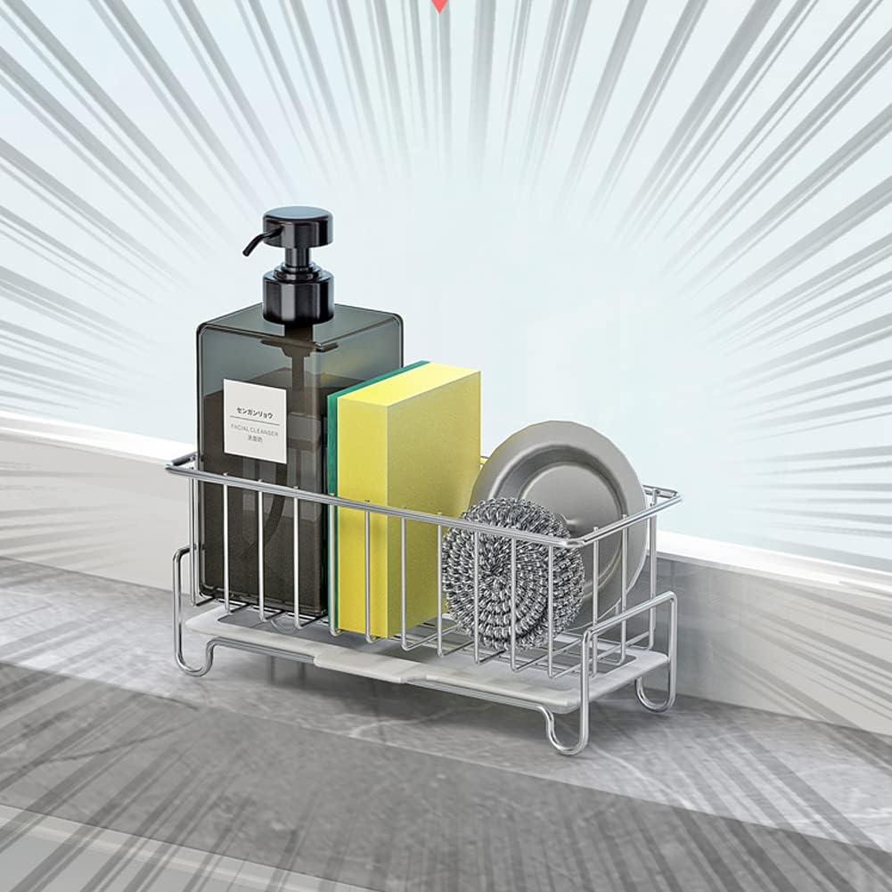 Kitchen Countertop Sponge Holder, SUS 304 Stainless Steel Dish SoapOrganizer, Basket for Cleaning and Scrub Tool, Kitchen Sink Brush Caddy Holder