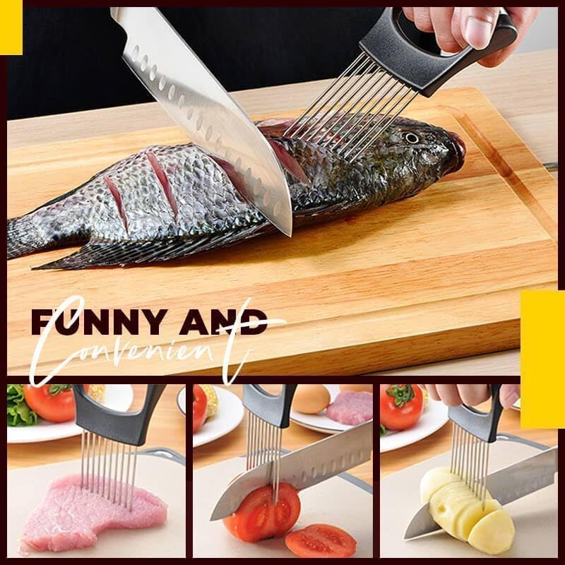 Onion Slice Holder, 2024 New Stainless Steel Holder for Slicing, Chopper Assistant Tool, Cutter for Meat, Onion, Potato, Tomato Kitchen Gadgets (Grey, 3 Pack)