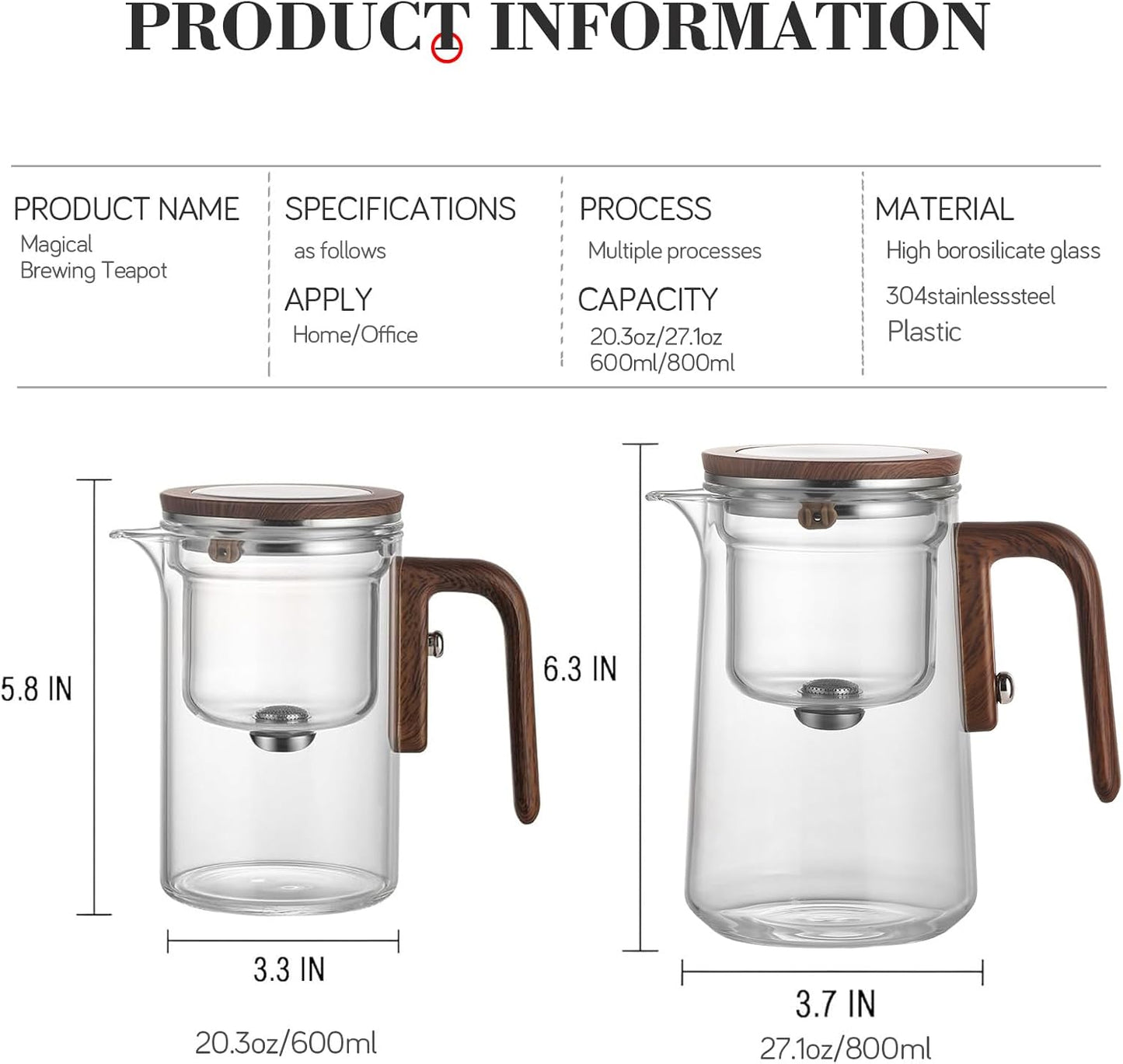 Enchanti Tea Pot - 600ml/20.3oz Witchcraft Magic Glass Teapot, Magnetic Water Separation Design, Borosilicate Infuser Pot with Strainer for Loose Leaf & Herbal Teas, Ideal for Tea Maker