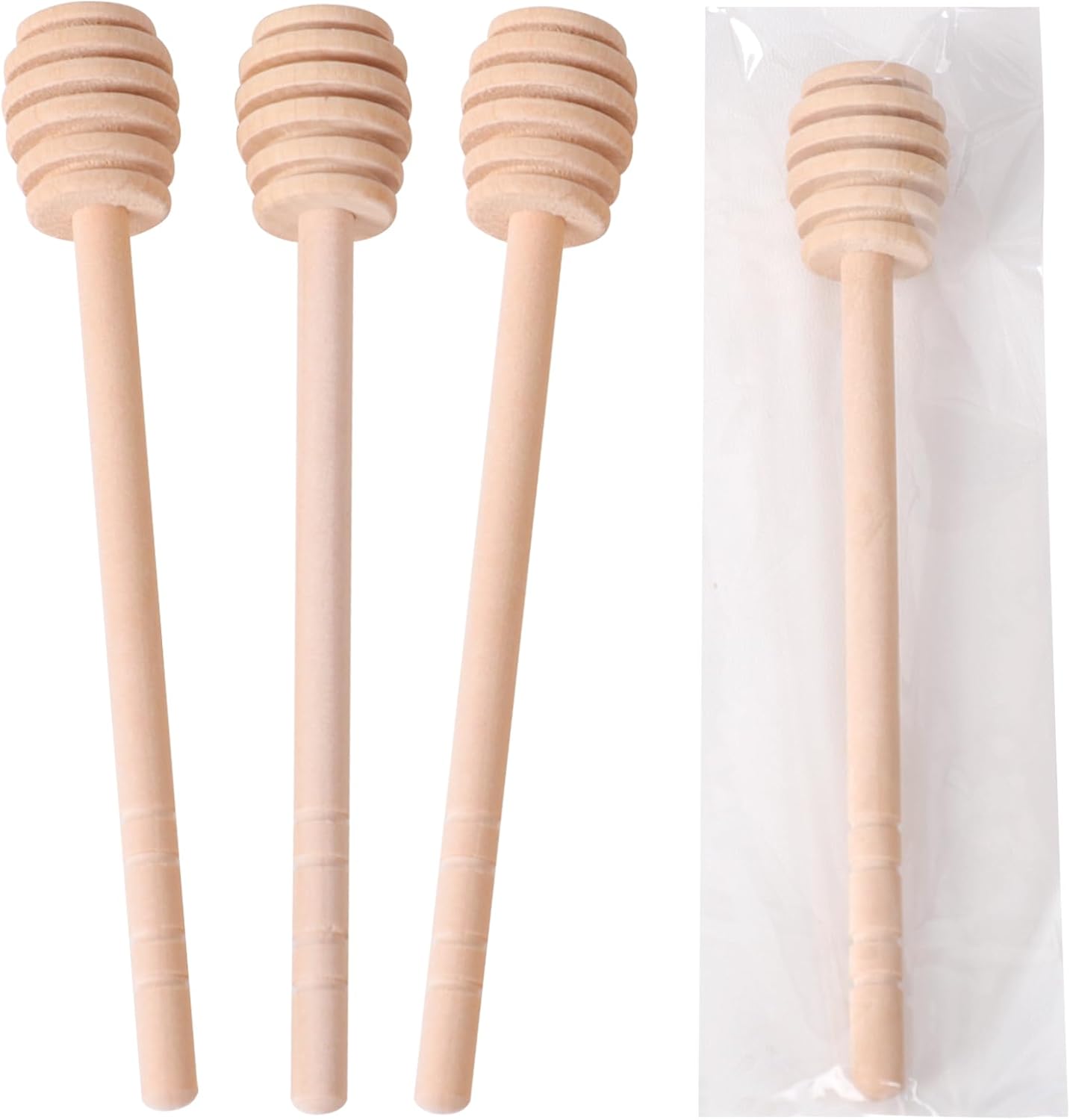 50 PCS Wooden Honey Sticks Dipper 6 Inch, Individually Wrapped Mini Honeycomb Honey Stirrer Stick For Honey Jar Dispense Drizzle Honey and Wedding Party Favors Gift