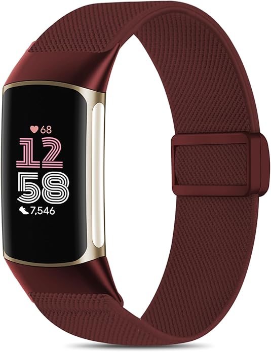 Magnetic Stretchy Nylon Compatible with Fitbit Charge 6 Bands/Fitbit Charge 5 Bands, Elastic Fabric Sport Adjustable Wristband Strap for Charge 5/6 Smartwatch Women Men