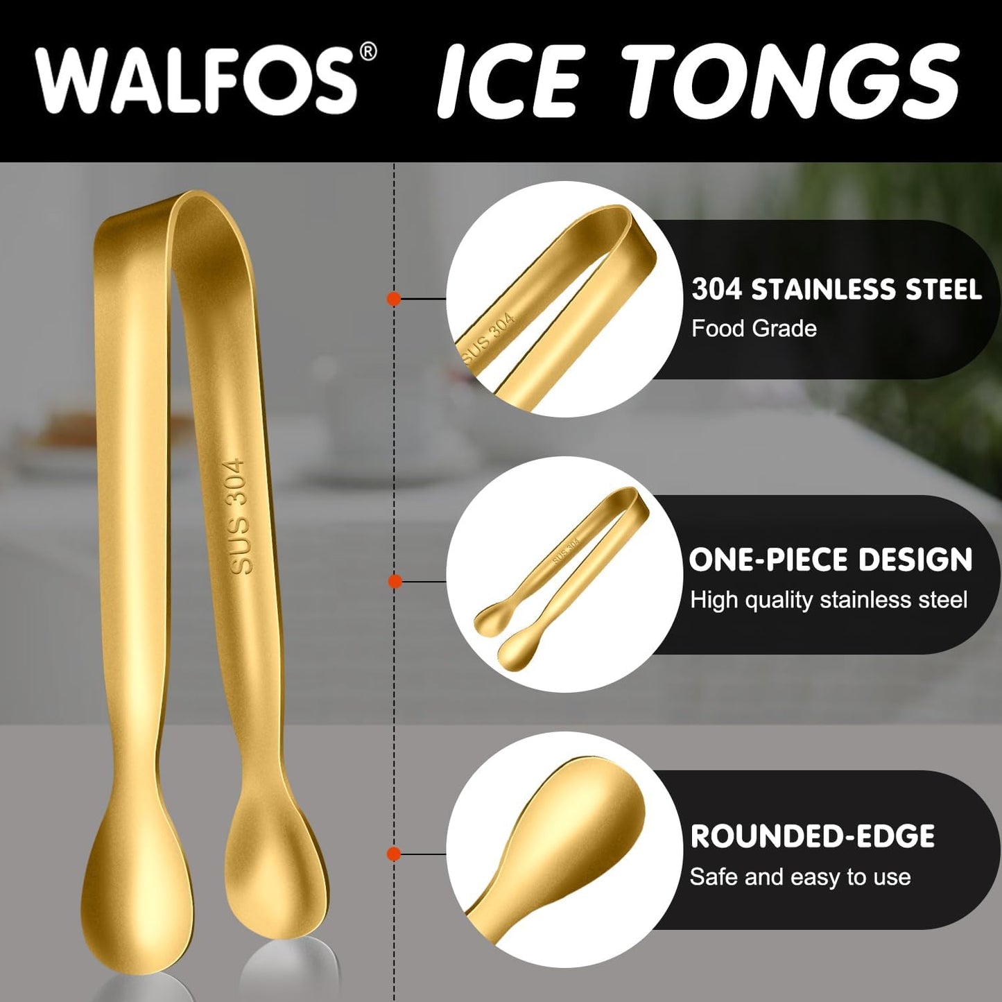 Walfos Small Gold Tongs For Serving,Food Grade Stainless Steel 4" Mini Tongs Appetizers for Parties Catering, Sugar,Desserts,Tea Party, Coffee Bar, Set of 12 (Gold)