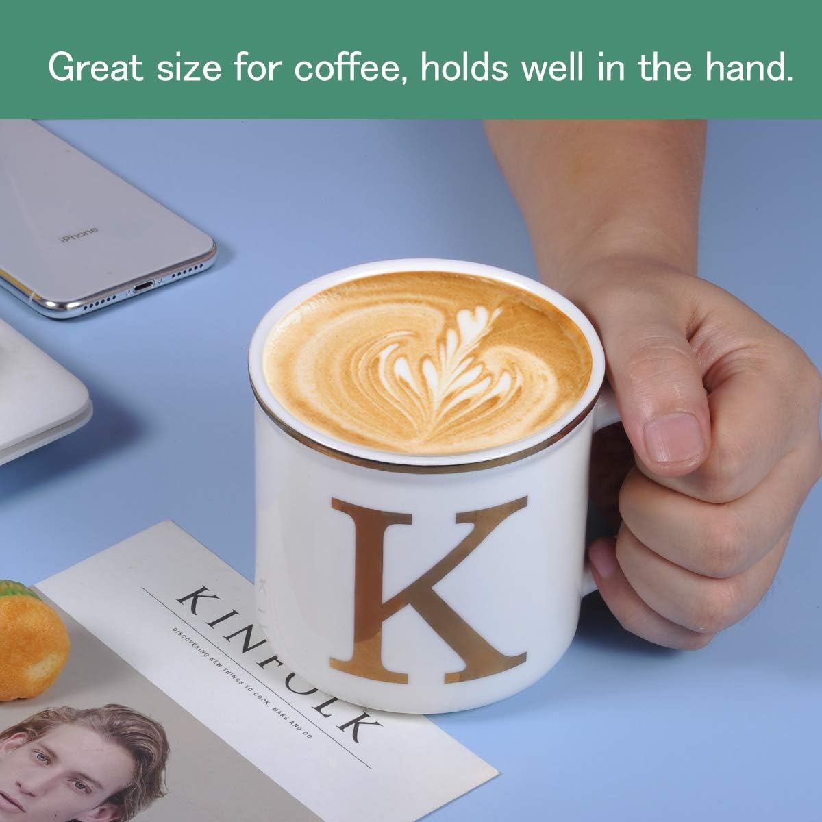 Miicol Ceramic Coffee Mug 16 oz, Monogram Coffee Cup, Golden Initial Tea Mug, Personalized Tea Cup, Unique Gift, Large Mug for Home, Office, Letter K