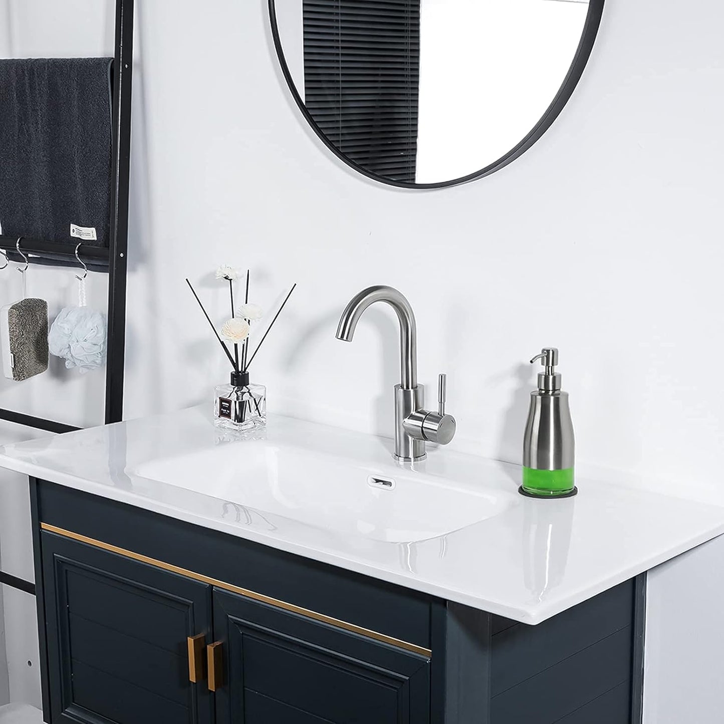 Soap Dispenser with Coaster and Stickers, Brushed Nickel Stainless Steel Case Glass Liner Hand Pump Dispenser, Refillable Liquid Hand Soap Dispenser for Bathroom & Kitchen (11OZ / 320ML)